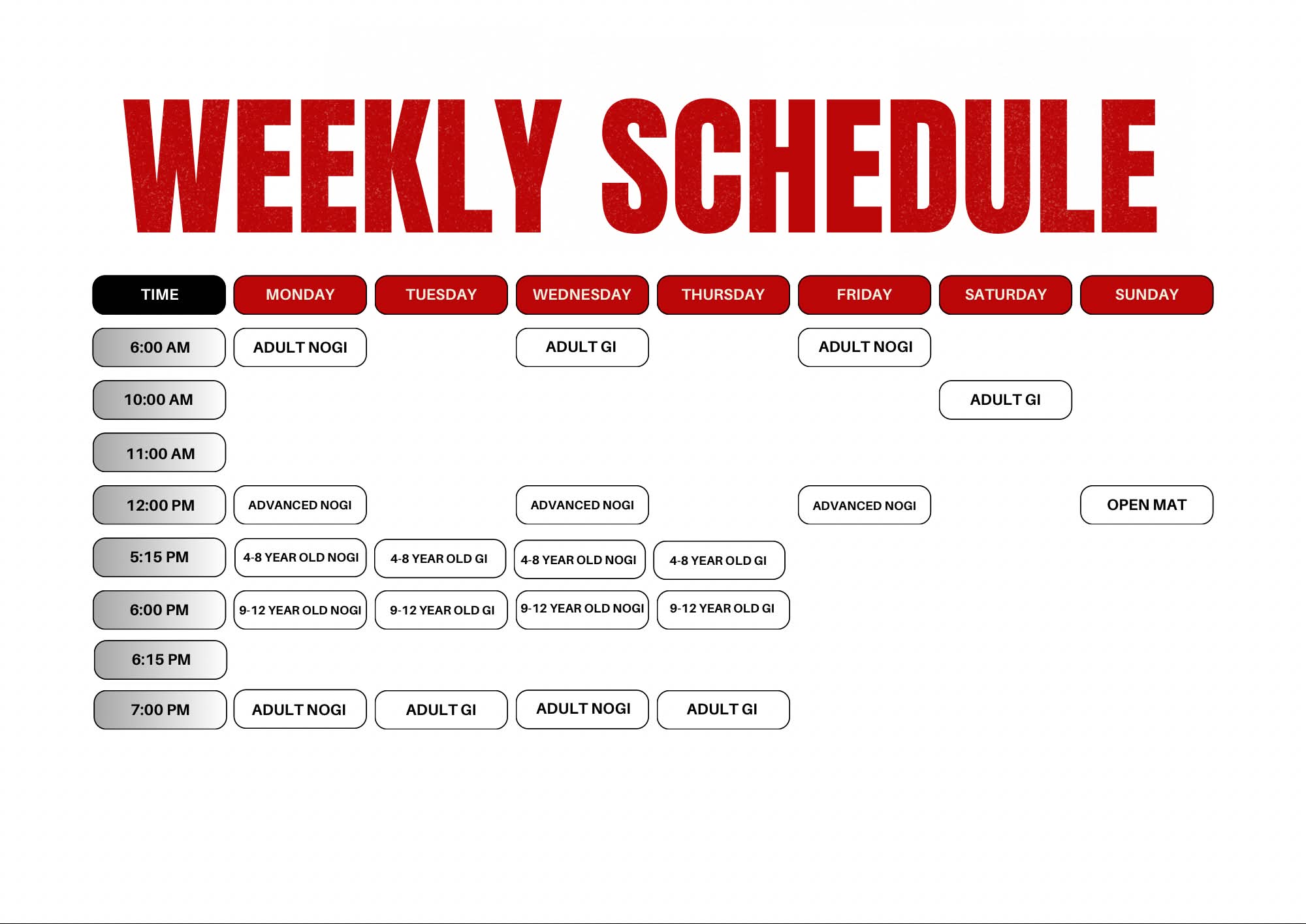 Springfield BJJ schedule